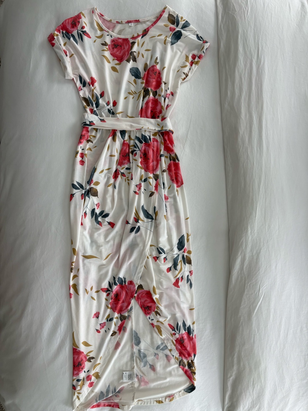 White Floral Jumpsuit with Pink Rose Print